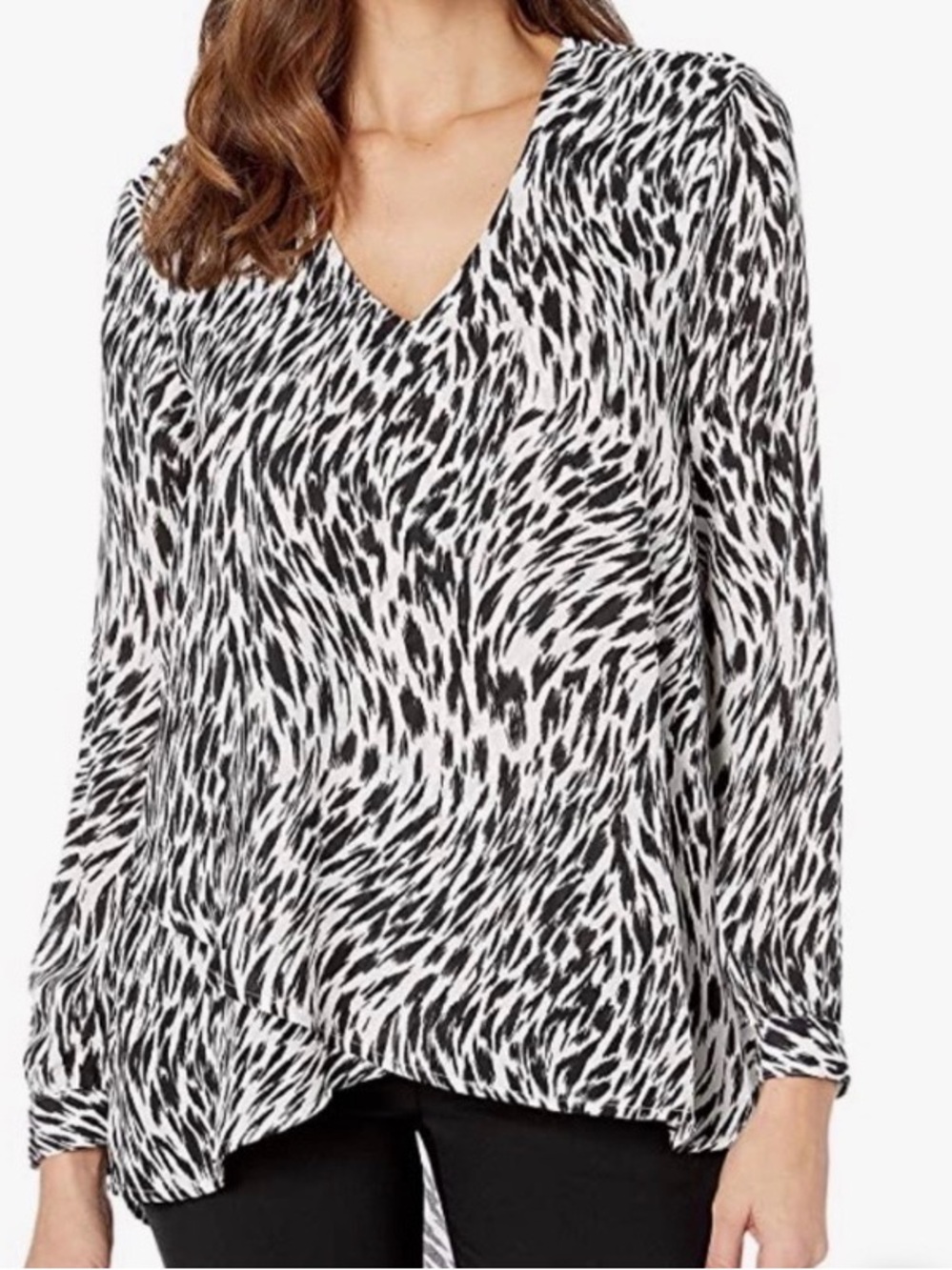 Karen Kane SzM Black & White Animal Print V-Neck Long Sleeve Women's Top